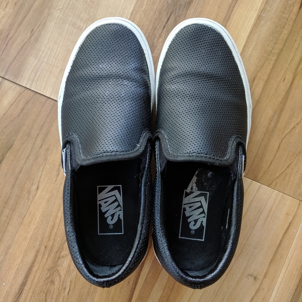 Black Leather slip-on Vans